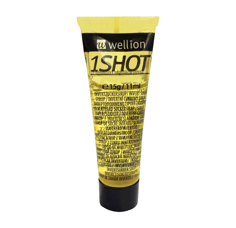 Wellion 1SHOT Invertzuckersirup - der sofortige Energy-Shot in richtiger Portion. Liefert sofort und über einen längeren Zeitraum Energie durch 3 versch. Zuckerarten (Glukose, Saccharose, Fruktose). Angenehmer Vanillegeschmack. Wiederverschließbar. Foto Tube